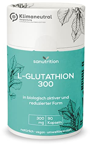 L-Glutathion reduziert 300 mg pro Kapsel | 90 Kapseln | in biologisch aktiver Form | 98% Reinheit | gute Bioverfügbarkeit und Verträglichkeit | Vegan | 100% ökologische Papierverpackung