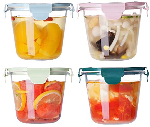 S.ROKE TTAN 710ML Round Glass Soup Storage Containers With Lids, Glass Food Containers With Lids, Round Food Containers for Soup, Lunch, Salad, Leftovers, BPA Free，Freezer， Oven，Dishwasher Safe (4)