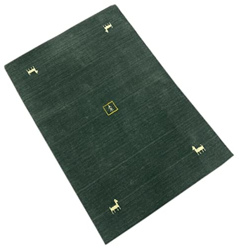 Gabbeh Teppich Wolle Viskose 100x150 cm Hell Blau Grau Grün Handgewebt WR97