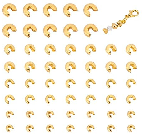 UNICRAFTALE 120pcs 4 Tailles de Perles à Écraser 3/4/5/6mm 304 Perles à Écraser Acier Inoxydable Couvre Perles Pointe Dorée Demi-Ronde Ouverte Perles à Écraser Couvre-Noeuds pour Bracelet à Bricoler