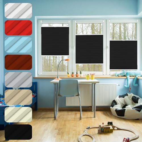 Stores Store Plissé sur Mesure 20 x 100 cm sur Mesure pour Toutes Les fenêtres intérieures, Store Plissé Occultant Klemmfix Montage Simple et Rapide pour Fenêtres Et Portes, Noir