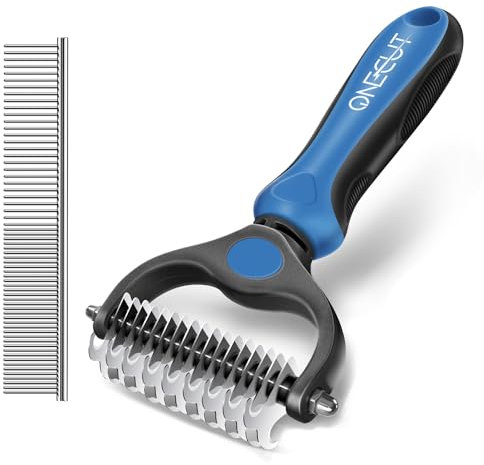 Dematting Comb for Dogs and Cats, OneCut Pet Grooming Rake and Brushes for Small, Medium & Large Dogs Double Sided Deshedding Tool Removes Knots and Tangled Hair (Blue)