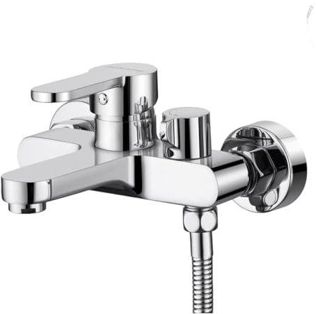Badewannenarmatur Wannenarmatur Mischbatterie Badewanne Wasserhahn Einhebel Wandmontage Duscharmatur 1/2 Zoll Brauseabgang und Wannenfüll, Chrom Aufputz Wasserhahn für Dusche und Wanne (Silber)