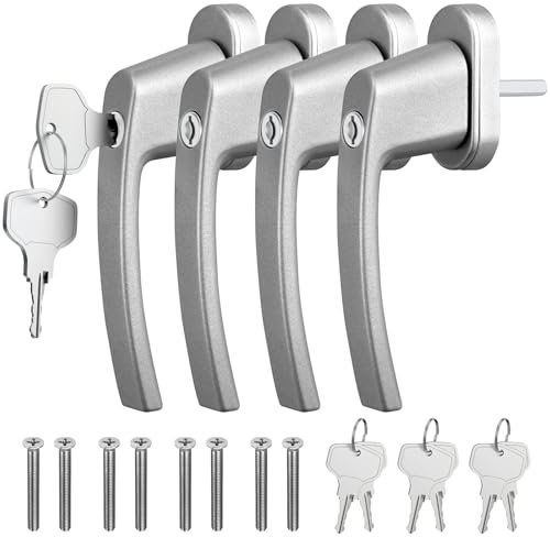 GETLITOOL Fenstergriffe Abschließbar, 4 Stück Fensterschloss Aluminium mit Schlüsseln, Sicherheitsfenstergriff in Stiftlänge 35mm, Kindersicherung Fenstersicherung für Fenstertür Heimsicherheit-Grau