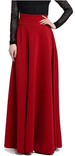 Maxi Rock Damen Hohe Taille Elegant A-Linie Einfarbig Lange Röcke Rot Schwarz Maxirock Rotwein L
