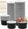 REFORUNG 50 Pz Coppette Gelato Carta Coppette per Gelato in Cartone Coppette Dessert da 240 ml Bicchiere di Carta Gelato con 50 Pz Cucchiai di Legno per Torte, Gelati, Dessert, Dolci (Nero)