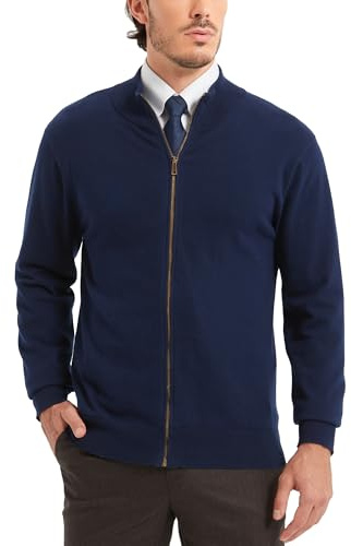 Kallspin Pull en coton pur à col montant avec zip complet pour homme, bleu marine, Taille M