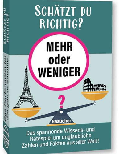 KARTENVERSAND24 Mehr oder Weniger Schätz mal Kartenspiel Ratespiel für Kinder & Erwachsene Spiel ab 2 Personen Gesellschaftsspiele Spiele zu zweit (Klassische Ausgabe)