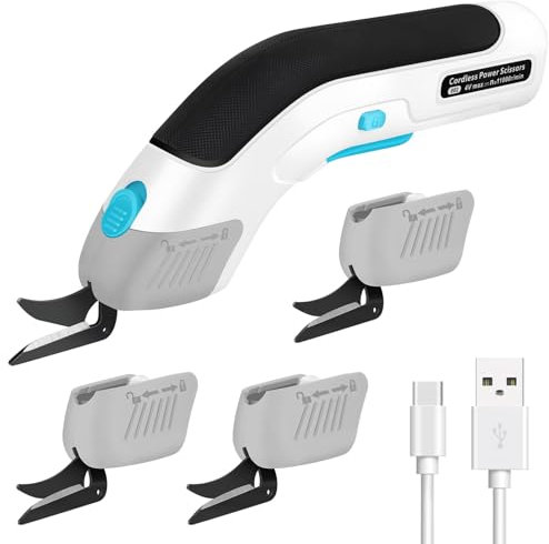 LabTEC Tijeras eléctricas inalámbricas con 4 cuchillas de corte con bloqueo de seguridad para cortar cartón, cuero, alfombras, plantas en maceta