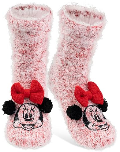 United Labels Disney Minnie Mouse Hut Socks - Women's Red One Size (38-43) Cute Fluffy Winter Socks with Bow and Sherpa Lining, Slip-On, Closed Toe, No Heel, Machine Washable, Women's/Socks