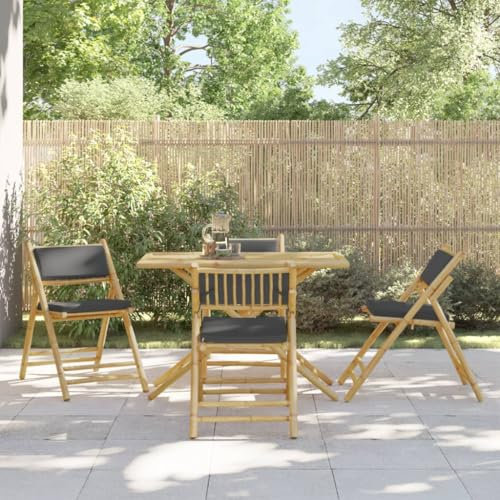 Homgoday 5-TLG. Bistro-set hopfällbar med mörkgrå kudde bambu bistro-set, trädgårdsbord med stolar, balkongmöbler, sittgrupp med balkongbord, trädgårdsset för trädgård, balkong