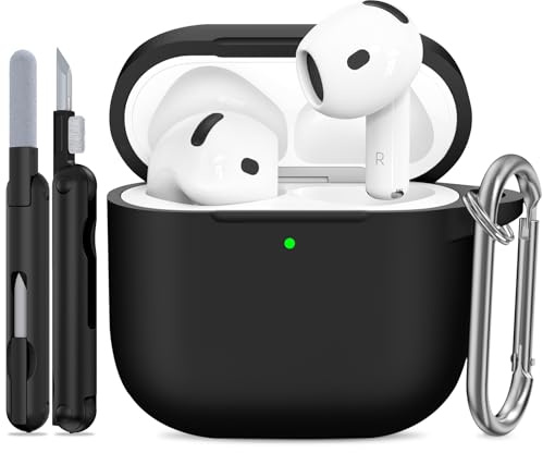 TNSNK for AirPods 4 Case (2024), Silicone Shockproof Protective Case with Cleaning Kit & Keychain, Support Wireless Charging - for AirPods 4, 1A-Black