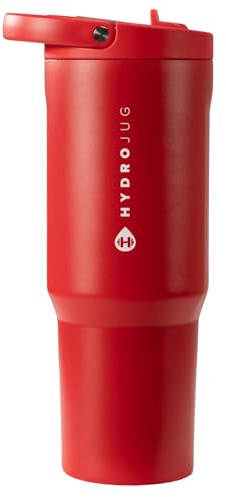 HydroJug Sport - Stainless Steel Tumbler with Straw, Vacuum Insulated, 40oz Leakproof Water Bottle, Ergonomic Design, Reusable, Dishwasher Safe, Rubber Base, Durable for Gym or Outdoors, Alumni Red