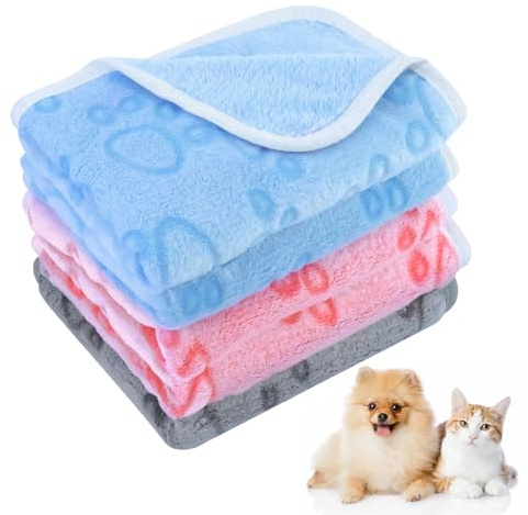 JRSHIRLEYLTD 5 stycken flanell hundfilt fluffig, kattfilt, tvättbar, husdjurstäcke för små medelstora hundar katter, gosig filt, hund, 60 x 40 cm, 3 grå rosa blå