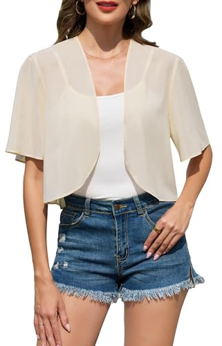 Sopesil Women's Shrugs Bolero Short Sleeve Cropped Cardigans Short for Women Lightweight Ladies Tops Versatile Casual Elegant