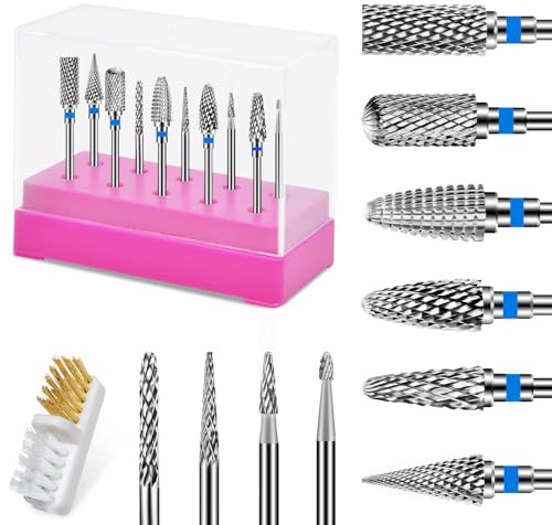 wishfly 10 Punte Fresa Unghie: Punte in Acciaio Inossidabile per Nail Artist -3/32 Pollici Punte Professionali per Unghie in Gel -Acriliche Facili da Pulire Punta da Trapano per Unghie-Saloni