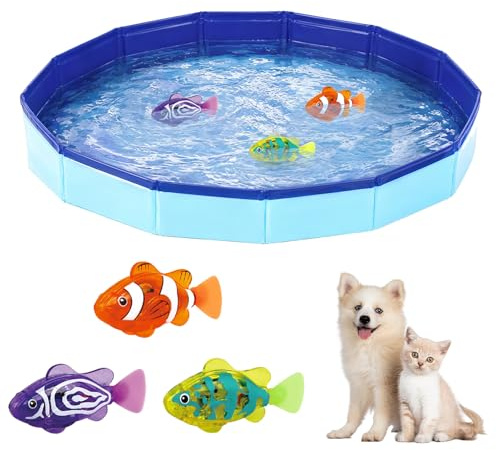 Piscine Chien Pliable et Robuste,Petit Piscine pour Chat Chien | 50×10 cm Piscines Chats,Con 3 Jouets de Poisson,Pataugeoire Chat pour Bain,Pataugeoire pour Animaux,Baignoire pour Animaux