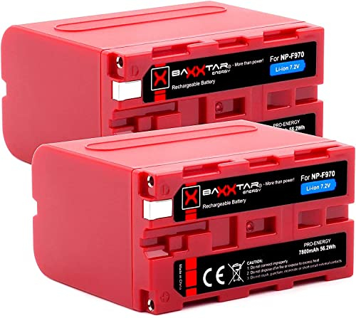 Baxxtar 2X NP-F970 Akku 9600mAh Ersatzakku kompatibel mit Sony Camcorder, LED Indikatoren Beleuchtung Videoleuchte, Kamera Monitore, Battery NP-F550 NP-750 NP-F950 NPF970 NP F970