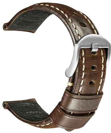 REZERO Cinturino per Orologio, Vera Pelle Bracciale per Orologio, Lunghezza Standard, Vintage in Pelle a Cera d’Olio 5 Colori & 2 Tipi di Chiusuraper Uomo e Donna 18/19/20/21/22/23/24/26mm
