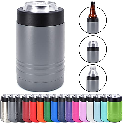 4-in-1 Stainless Steel 12 oz Double Wall Vacuum Insulated Can or Bottle Cooler Keeps Beverage Cold for Hours - Also Fits 16 oz Cans - Powder Coated Dark Gray - Clear Water Home Goods