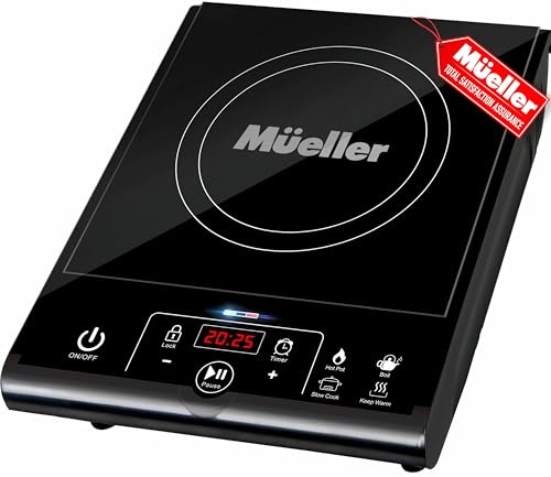 Mueller RapidTherm Portable Induction Cooktop, 1800W Single Burner Hot Plate, 8 Temp Levels, Preset Programs, for Dorm, RV, Small Kitchen