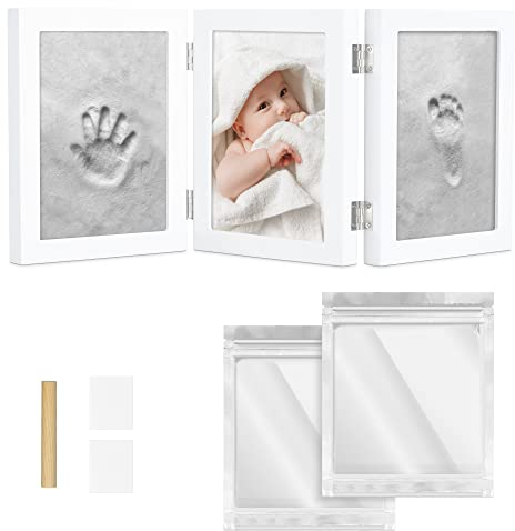 Navaris Baby Bilderrahmen mit Gipsabdruck - 220 x 170 x 22 mm Rahmen für Handabdruck Fußabdruck - Abdruckset für Hände und Füße - Fotorahmen