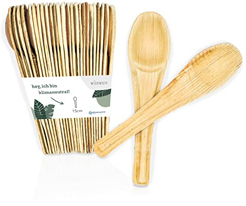Wisefood engångssked med palmblad – 25 st. skedar av palmblad 15 cm – biologiskt nedbrytbara engångsbestick – engångs bestick perfekt som soppsked eller festbestick