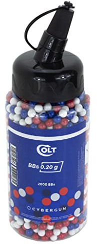 CyberGun Consumible Airsoft - Vertedor de 2000 Bolas tricolores 6mm/0.20gr. - Azul/Blanco/Rojo