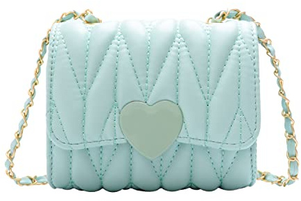 Mini borsa a tracolla da donna, con motivo a cuore, con principessa, borsa a tracolla per bambine e bambine, Verde