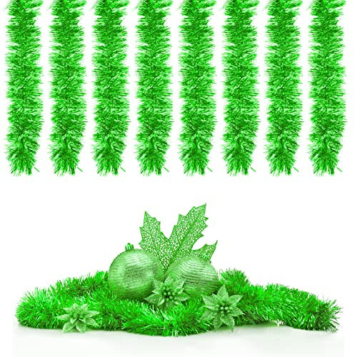 Weihnachtsbaum Lametta Girlande,8Pcs Glänzend Weihnachtsbaum Ornamente,Weihnachtsdeko Metallische Girlanden, Weihnachtsgirlanden,für Festliches Weihnachten Lamettaa,DIY Deko,Kindergeburtstag (Grün)