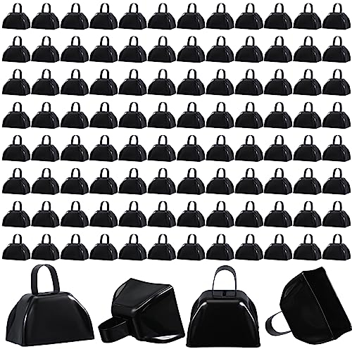 Boao 100 Pieces Metal Cowbell with Handle for Sporting Events Small Cow Loud Bells Noise Makers Call Bells for Wedding Cheering Football Games, 3 x 2.8 x 2.5 Inch(Black)