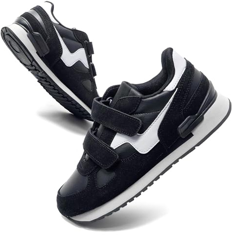 JOMIX Scarpe con Strappo Uomo Sneakers Donna Casual Sportive da Ginnastica Scarpe da Corsa Tennis Fitness Camminata Passeggio Traspirante in Pelle Sintetica NU8138 (Nero, 46)