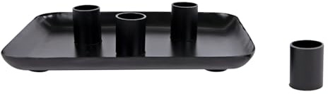 Bougeoir en métal pour 4 bougies à tige 20 x 15 cm – Noir – Plateau décoratif avec bougeoirs magnétiques – Bougeoir magnétique – Bougeoir de l'Avent Couronne de l'Avent