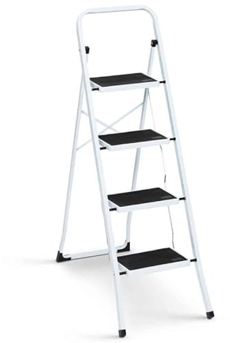 IDMarket – Escalera plegable con 4 peldaños antideslizantes con guardaespaldas