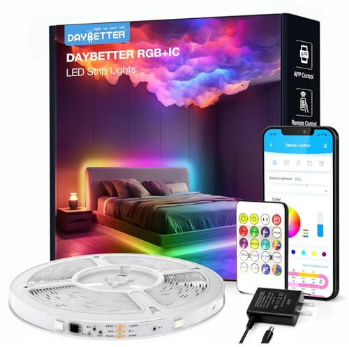 DAYBETTER Smart IC LED Strip Lights, BGRIC LED Lights for Bedroom, DIY Multiple Colors on One Line, App Control Color Changing Strip Lighting Music Sync Home Decor 16.4 ft
