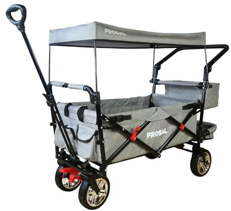 FROSAL Bollerwagen faltbar mit Dach Leo Silbergrau Soft | Transportwagen klappbar für Kinder