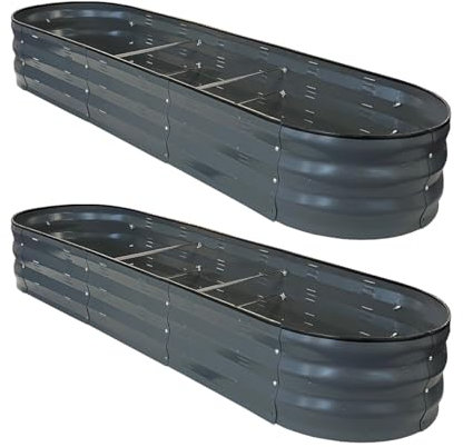 Selections Large Metal Oval Raised Vegetable Bed Garden Planter in Dark Grey - Pack of 2