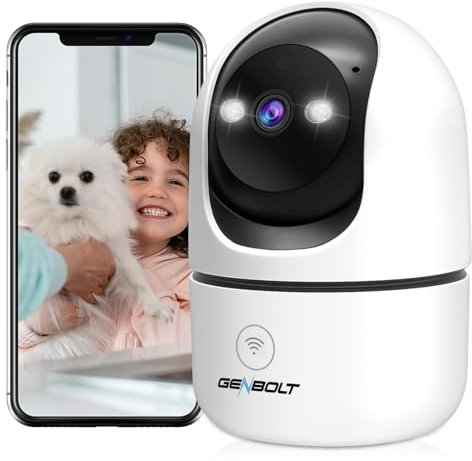 GENBOLT Caméra de Surveillance WiFi Intérieure, Caméra IP de Sécurité CCTV 360° avec Détection Humaine Intelligente et Sirène, Moniteur pour Bébé avec Vision Nocturne Couleur et Alarme Audio