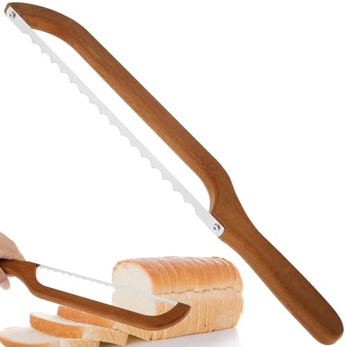 LuLobtg 2pack Bread Bow Knife with 11'' Serrated Blades Ergonomic Wood Handle Bread Saw Knife Serrated Bread Bow Cutter Sourdough Bread Slice for Crusty Bread, Pastry, Cake, Baguettes