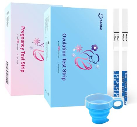 TAEING Ovulationstest & Schwangerschaftstest Set – 20 LH + 10 HCG Streifen, Frühtest mit 25 mIU/ml Empfindlichkeit inkl. Urinbecher, Fruchtbarkeitstest für Frauen
