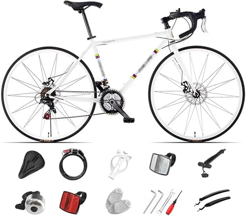 WXHJM Bicicleta de Carretera 700C para Hombre y Mujer, 24/27/30 velocidades, Freno de Disco, Bicicleta de Carreras para Hombre y Mujer White,M-30 Speed