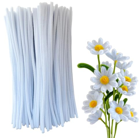 300pcs Bulk White Pipe Cleaners Chenille Stems - Soft Craft Supplies for DIY, Flowers, Art Projects (0.24x12 Inch/6mm x 30cm)