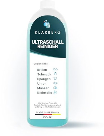 KLARBERG® Nettoyeur à ultrasons concentré 750 ml - Concentré de nettoyage pour bain à ultrasons - Parfum agrumes - Doux pour la peau - Fabriqué en Allemagne - Pour lunettes, bijoux, montres et plus
