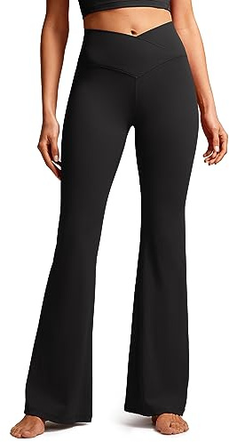 CRZ YOGA Womens Butterluxe Crossover Flared Leggings High Waist Bootleg Workout Leggings Stretch Bootcut Yoga Pants - 29 Black 10