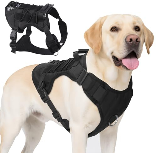 AKOFIC Arnés Táctico para Perros Medianos y Grandes, Arnés Pecho con Diseño Antitirones para Perros con Asa, Arnés Ajustable y Transpirable para Perros – Ideal para Entrenamiento & Caminar (Negro, L)