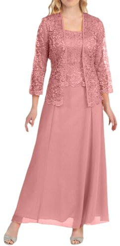 Vestido festivo de mujer con chaqueta de encaje - Elegante conjunto de dos piezas de noche para bodas y ocasiones especiales | Largo vestido de madrina en línea A, XL