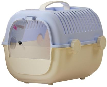 Gralara Cage pour Hamster Nomade Cage Portable pour Animaux Caisse de Transport avec Gourde pour Hamster Contenant en PP Bien Ventilé Adaptée Aux Déplacements, Blue Blanc