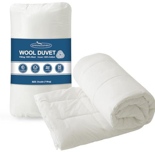 SPRINGSPIRIT Premium All-Season Wool Duvet 7-9 Tog | 200x200cm Double | 100% Washable New Zealand Wool & Cotton Cover | Year-Round Temperature Regulating & Hypoallergenic Quilt