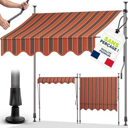 tillvex Store Banne Manuel rétractable avec manivelle pour Le Balcon | Marquise de terrasse sans percement | Marquise Soleil de Balcon auvent téléscopique (Orange/Anthracite, 200cm)