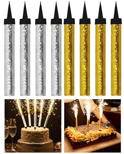 CRSTAL25 Silver & Gold Sparkling Fountain Candles in Pack of 8 | Low-Smoke, Bright Sparkle & Long-Lasting Effect | Great for Birthdays, Anniversaries, Weddings & Parties